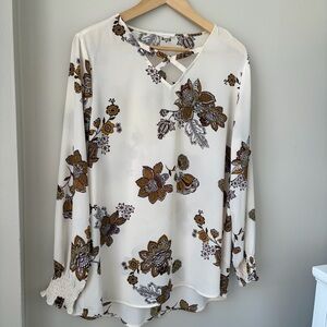 Maurices Floral Blouse - Cream and Brown